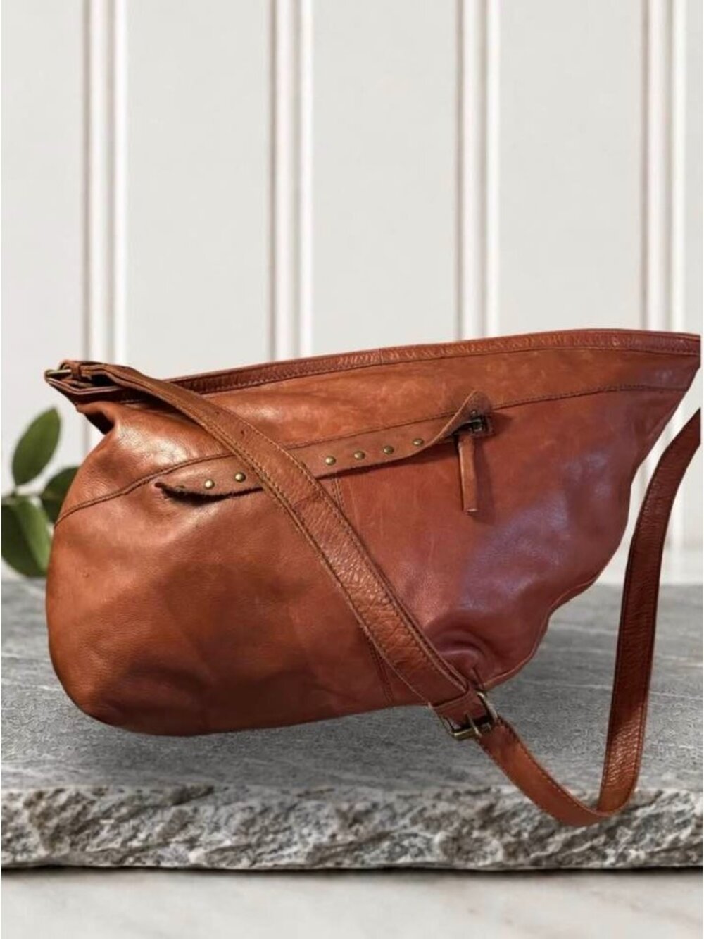 Ashwood Genuine Leather Crescent Moon Hobo Bag Purse Cognac Brown Slouchy - Picture 4 of 11
